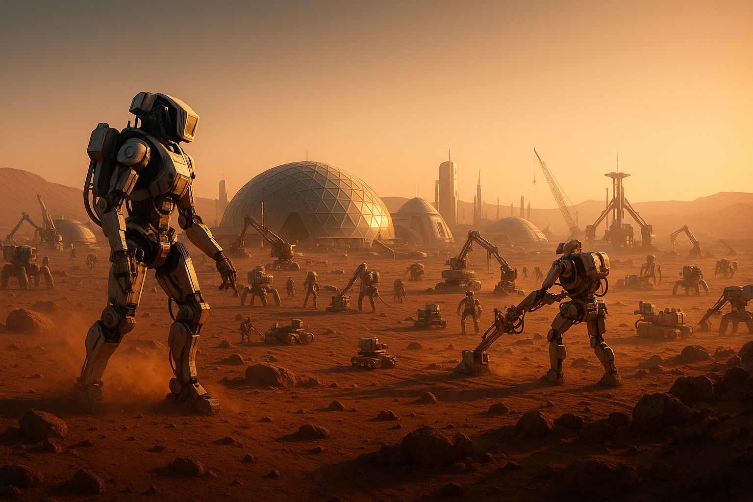 Robots building a Martian city